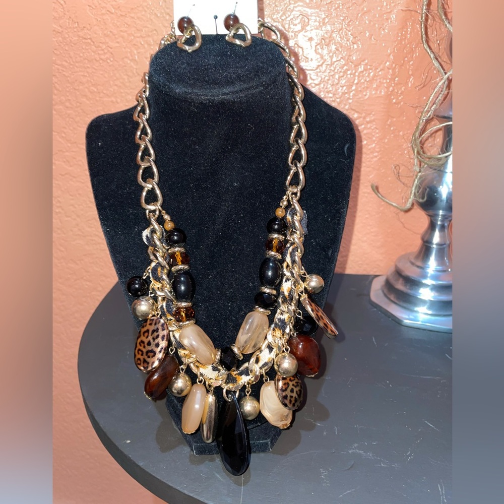 New Brown Black and leopard necklace.